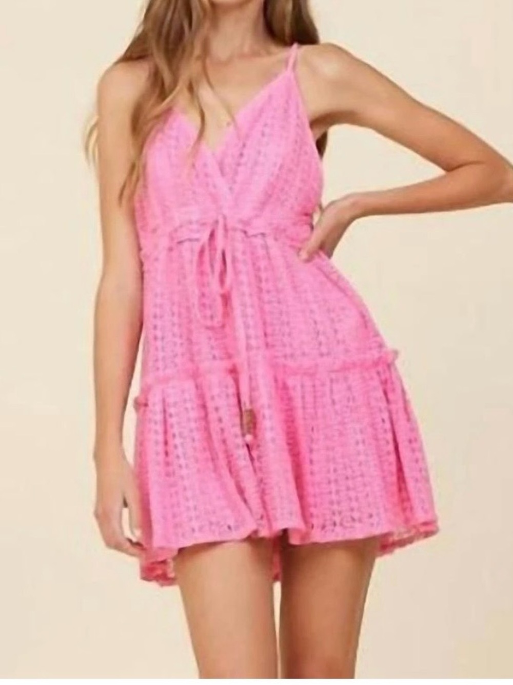 Surf Gypsy NWT Pink Cotton Crotchet Mini Sun Dress M